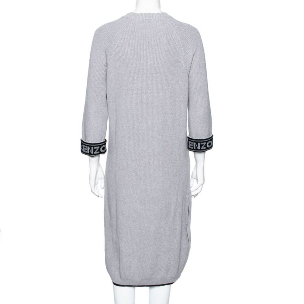 Kenzo Grey Knit Logo Trimmed Detailed Long Sleeve Sweater Dress S - Picture 3 of 5